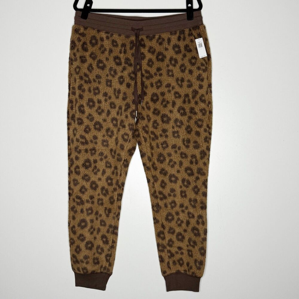 New Old Navy Mid-Rise Vintage Leopard Sherpa Jogger Sweatpants Womens Size Large